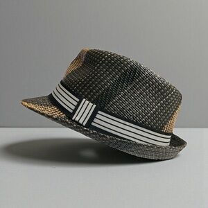 Stylish Men's Black Straw Fedora with Striped Band